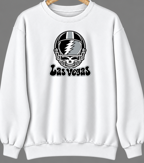 Las Vegas Helmet Stealie Premium Unisex Crewneck — Las Vegas Raiders — White