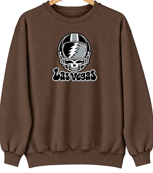 Las Vegas Helmet Stealie Premium Unisex Crewneck — Las Vegas Raiders — Brown