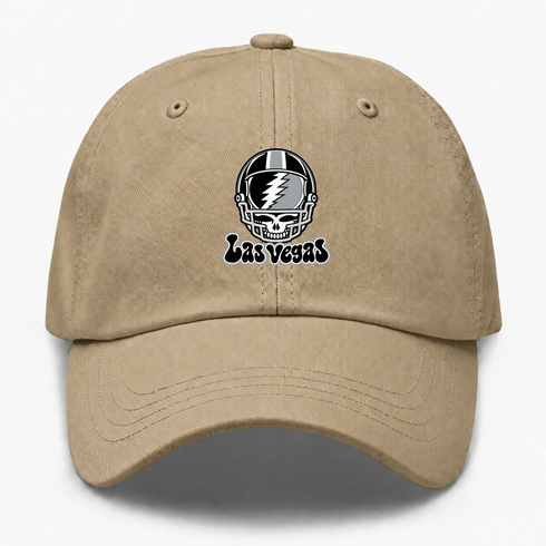 Las Vegas Helmet Stealie Premium Unisex Dad Hat — Las Vegas Raiders — Khaki
