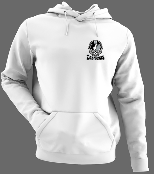 Las Vegas Helmet Stealie Premium Unisex Hoodie — Las Vegas Raiders — White/Grey