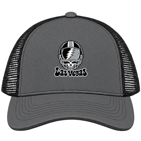 Las Vegas Helmet Stealie Premium Unisex Trucker Cap — Las Vegas Raiders — Charcoal/Black