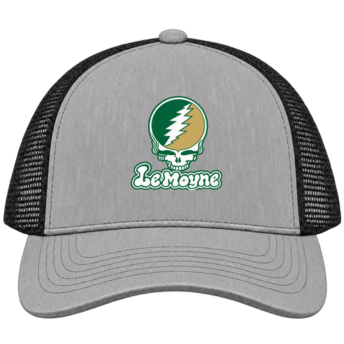 Le Moyne Stealie Premium Unisex Trucker Cap — Design: Le Moyne College — Heather Grey/Black
