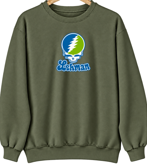 Lehman Stealie Premium Unisex Crewneck — Design: Lehman College — Military Green