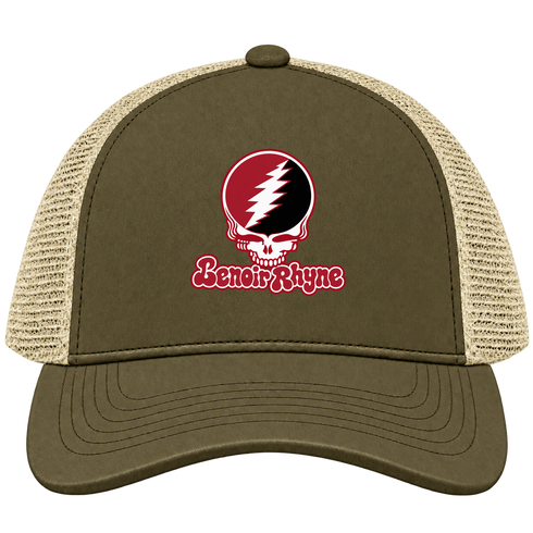 Lenoir Rhyne Stealie Premium Unisex Trucker Cap — Design: Lenoir Rhyne University — Moss/Khaki