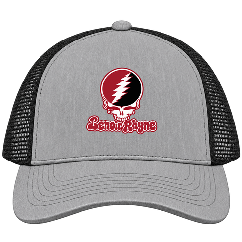 Lenoir Rhyne Stealie Premium Unisex Trucker Cap — Design: Lenoir Rhyne University — Heather Grey/Black