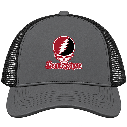 Lenoir Rhyne Stealie Premium Unisex Trucker Cap — Design: Lenoir Rhyne University — Charcoal/Black