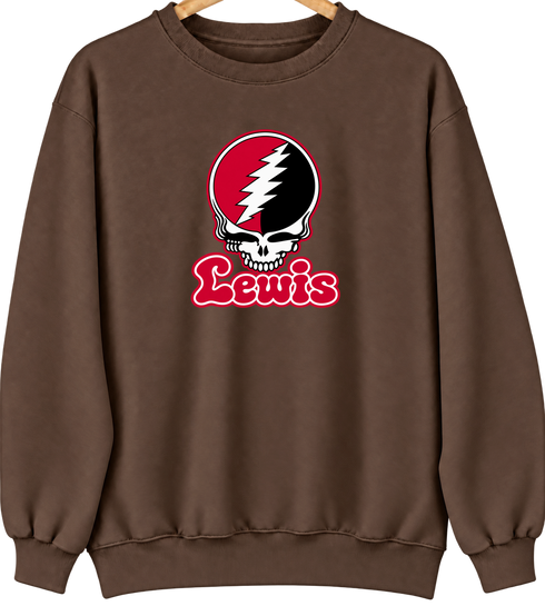 Lewis Stealie Premium Unisex Crewneck — Design: Lewis University — Brown