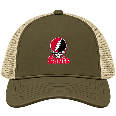 Lewis Stealie Premium Unisex Trucker Cap — Design: Lewis University — Moss/Khaki