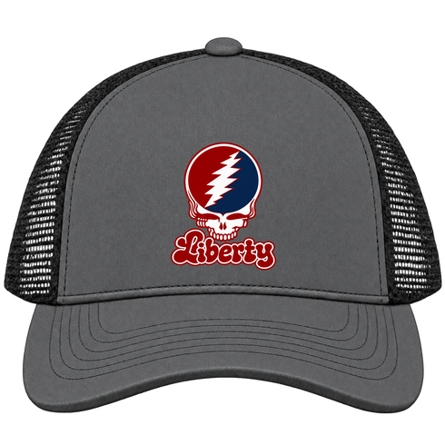 Liberty Stealie Premium Unisex Trucker Cap — Design: Liberty University — Charcoal/Black