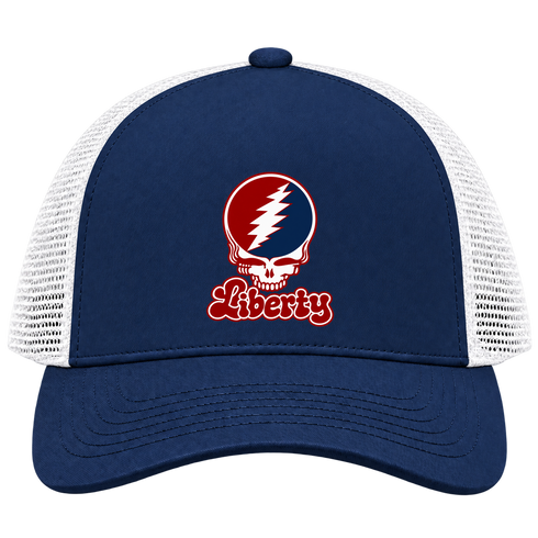 Liberty Stealie Premium Unisex Trucker Cap — Design: Liberty University — Navy/White