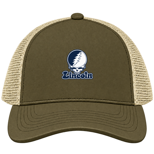 Lincoln Stealie Premium Unisex Trucker Cap — Design: Lincoln University (MO) — Moss/Khaki