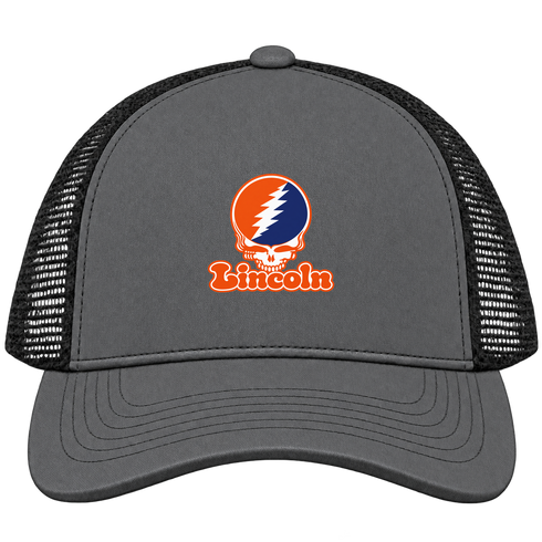 Lincoln Stealie Premium Unisex Trucker Cap — Design: Lincoln University (PA) — Charcoal/Black