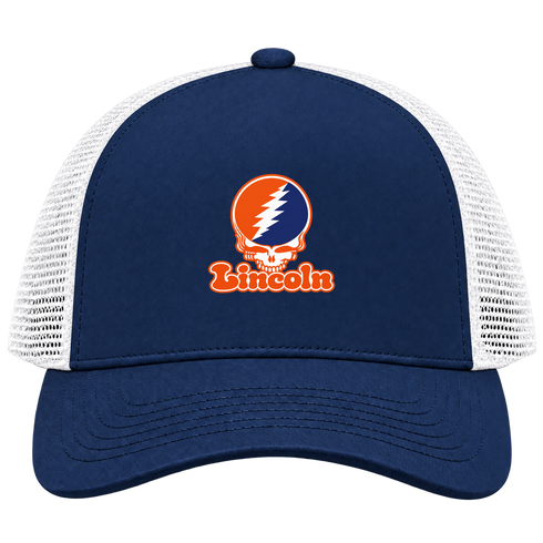 Lincoln Stealie Premium Unisex Trucker Cap — Design: Lincoln University (PA) — Navy/White