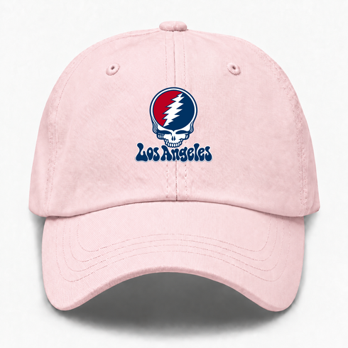 Los Angeles Baseball Stealie Grateful Dead Dad Hat — Los Angeles Angels — Pink