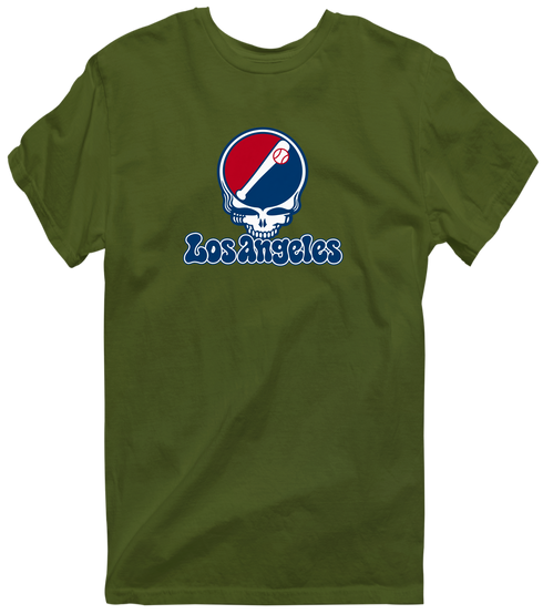 Los Angeles Baseball Stealie Grateful Dead T-Shirt — Los Angeles Angels — Military Green