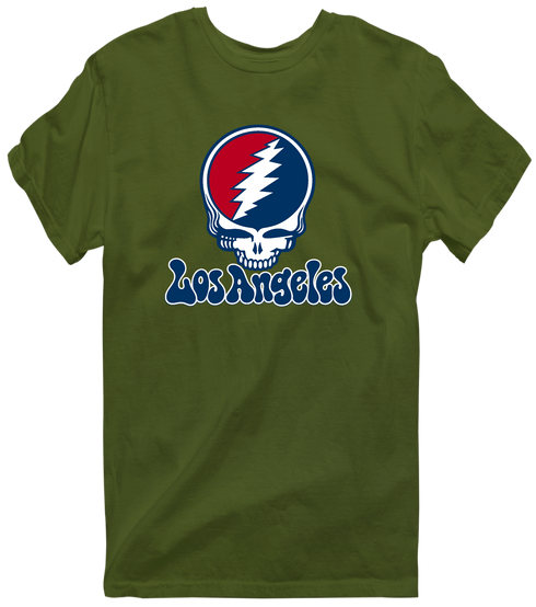 Los Angeles Baseball Stealie Grateful Dead T-Shirt — Los Angeles Angels — Military Green
