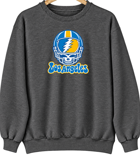 Los Angeles Helmet Stealie Premium Unisex Crewneck — Los Angeles Chargers — Dark Heather