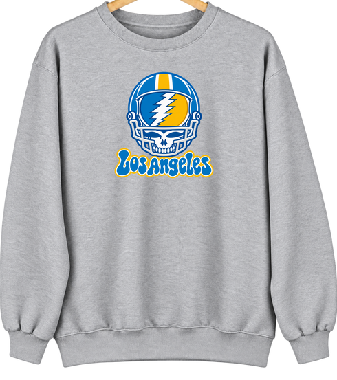 Los Angeles Helmet Stealie Premium Unisex Crewneck — Los Angeles Chargers — Sport Grey