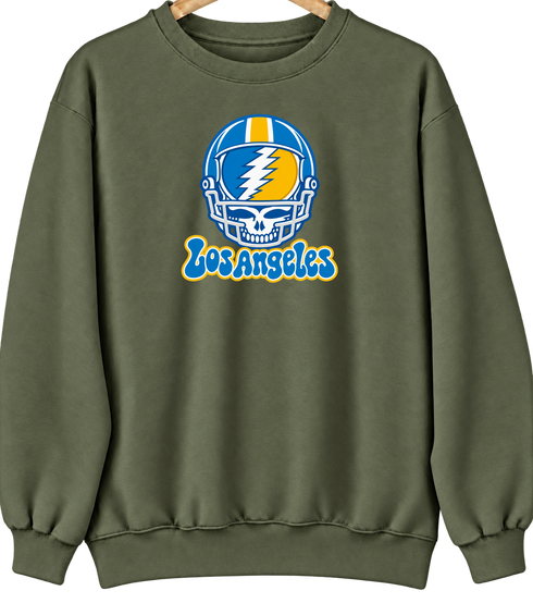 Los Angeles Helmet Stealie Premium Unisex Crewneck — Los Angeles Chargers — Military Green