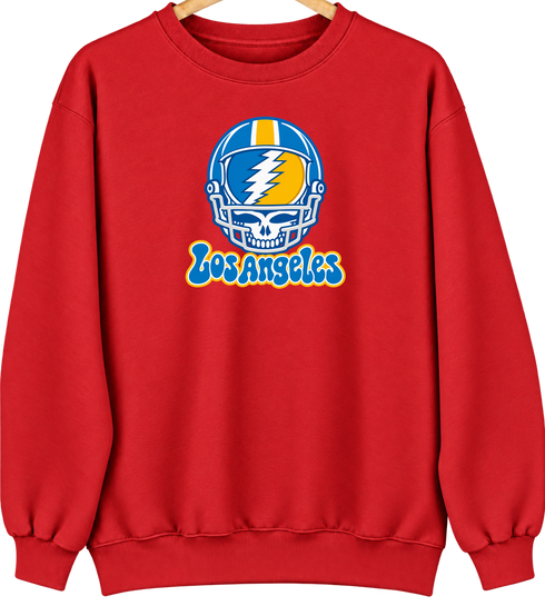 Los Angeles Helmet Stealie Premium Unisex Crewneck — Los Angeles Chargers — Red
