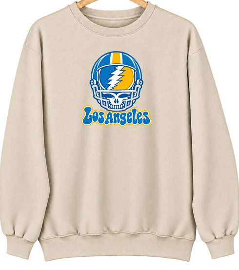 Los Angeles Helmet Stealie Premium Unisex Crewneck — Los Angeles Chargers — Sand