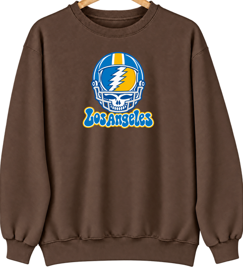 Los Angeles Helmet Stealie Premium Unisex Crewneck — Los Angeles Chargers — Brown