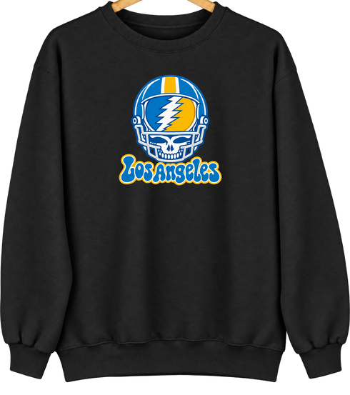 Los Angeles Helmet Stealie Premium Unisex Crewneck — Los Angeles Chargers — Black