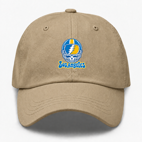 Los Angeles Helmet Stealie Premium Unisex Dad Hat — Los Angeles Chargers — Khaki