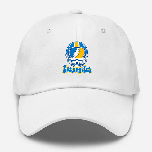 Los Angeles Helmet Stealie Premium Unisex Dad Hat — Los Angeles Chargers — White