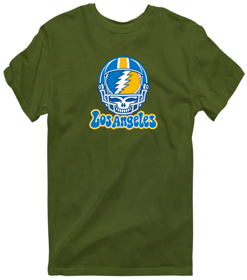 Los Angeles Helmet Stealie Premium Unisex T-Shirt — Los Angeles Chargers — Military Green
