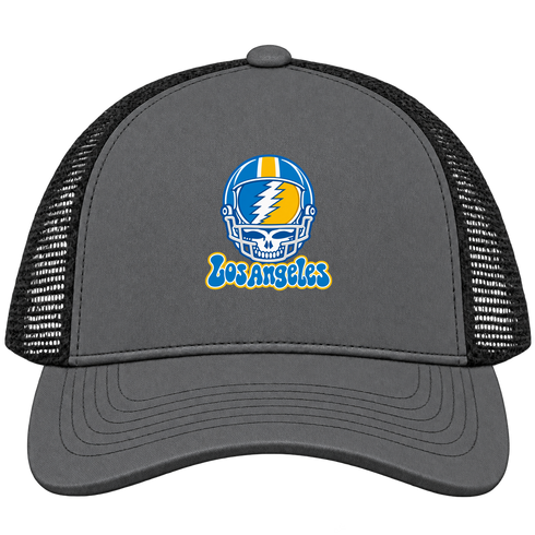 Los Angeles Helmet Stealie Premium Unisex Trucker Cap — Los Angeles Chargers — Charcoal/Black