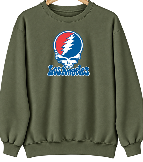 Los Angeles Baseball Stealie Grateful Dead Crewneck — Los Angeles Dodgers — Military Green