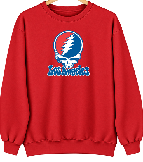 Los Angeles Baseball Stealie Grateful Dead Crewneck — Los Angeles Dodgers — Red