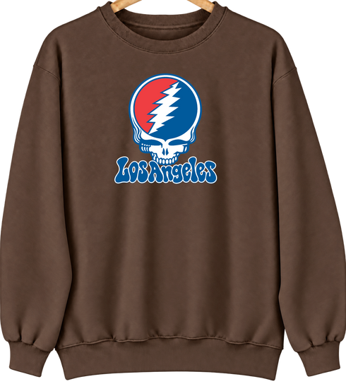 Los Angeles Baseball Stealie Grateful Dead Crewneck — Los Angeles Dodgers — Brown