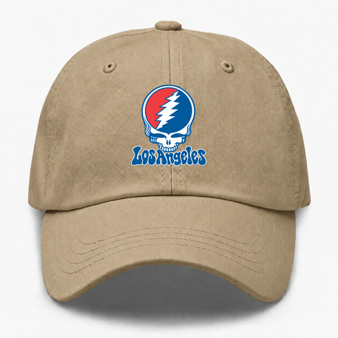 Los Angeles Baseball Stealie Grateful Dead Dad Hat — Los Angeles Dodgers — Khaki