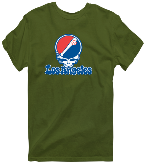 Los Angeles Baseball Stealie Grateful Dead T-Shirt — Los Angeles Dodgers — Military Green