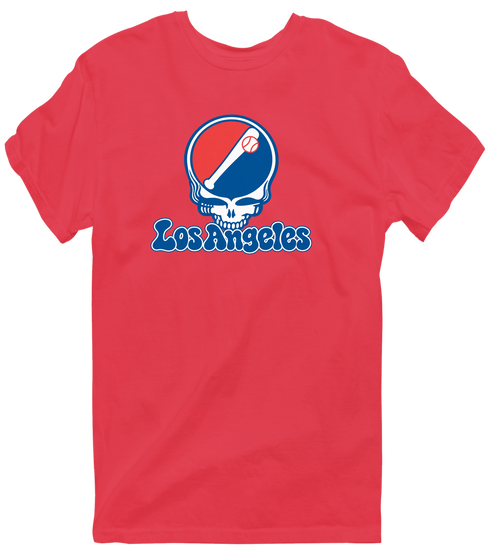 Los Angeles Baseball Stealie Grateful Dead T-Shirt — Los Angeles Dodgers — Heather Red