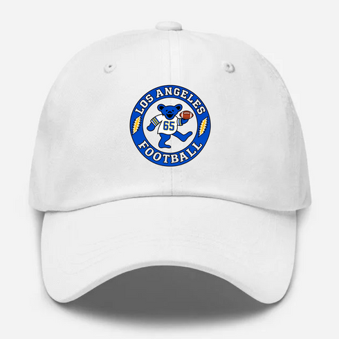 Los Angeles Football Dancing Bear Premium Dad Hat — Los Angeles Rams — White