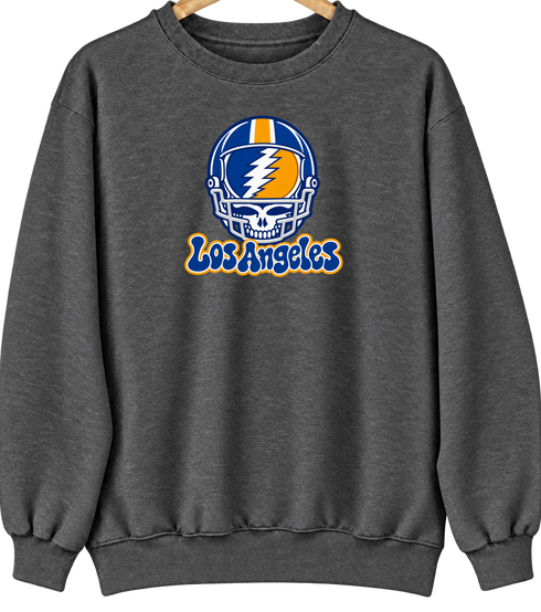 Los Angeles Helmet Stealie Premium Unisex Crewneck — Los Angeles Rams — Dark Heather