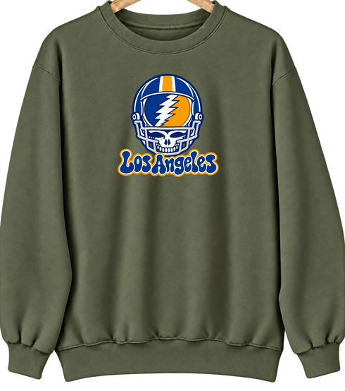 Los Angeles Helmet Stealie Premium Unisex Crewneck — Los Angeles Rams — Military Green