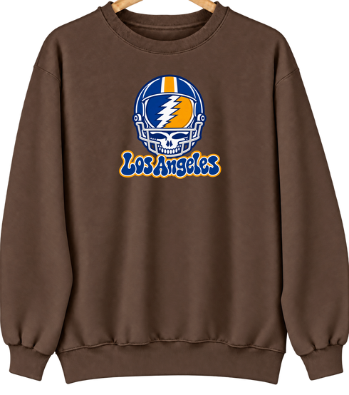 Los Angeles Helmet Stealie Premium Unisex Crewneck — Los Angeles Rams — Brown