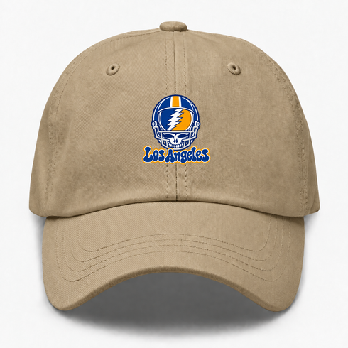 Los Angeles Helmet Stealie Premium Unisex Dad Hat — Los Angeles Rams — Khaki