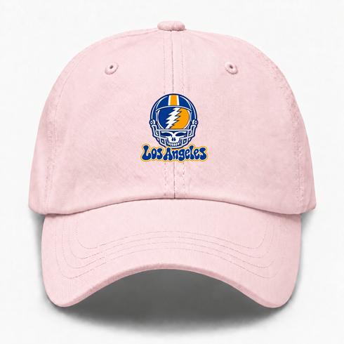 Los Angeles Helmet Stealie Premium Unisex Dad Hat — Los Angeles Rams — Pink