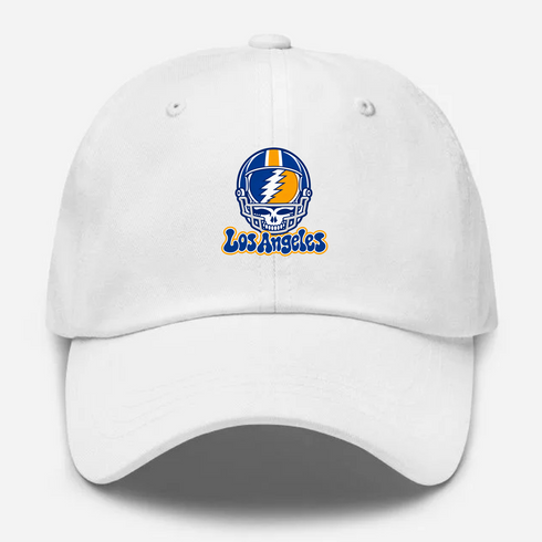 Los Angeles Helmet Stealie Premium Unisex Dad Hat — Los Angeles Rams — White