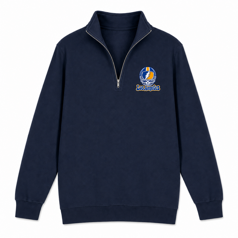 Los Angeles Helmet Stealie Premium Unisex Quarter-Zip — Los Angeles Rams — Navy
