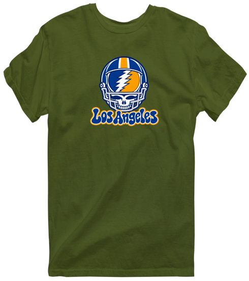 Los Angeles Helmet Stealie Premium Unisex T-Shirt — Los Angeles Rams — Military Green