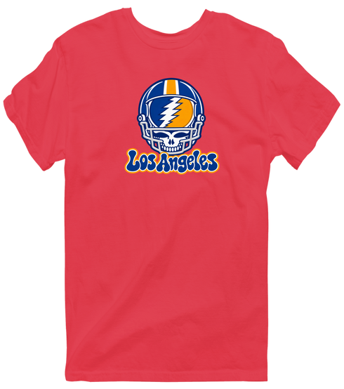 Los Angeles Helmet Stealie Premium Unisex T-Shirt — Los Angeles Rams — Heather Red