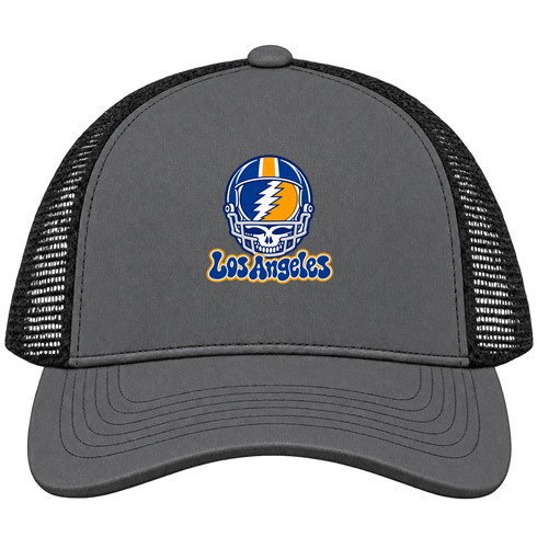 Los Angeles Helmet Stealie Premium Unisex Trucker Cap — Los Angeles Rams — Charcoal/Black