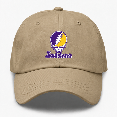 Louisiana Stealie Premium Unisex Dad Hat — Design: Louisiana State University — Khaki