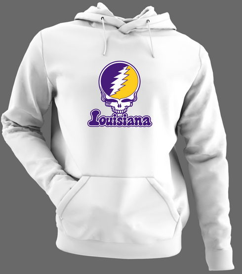 Louisiana Stealie Premium Unisex Hoodie — Design: Louisiana State University — White/Grey